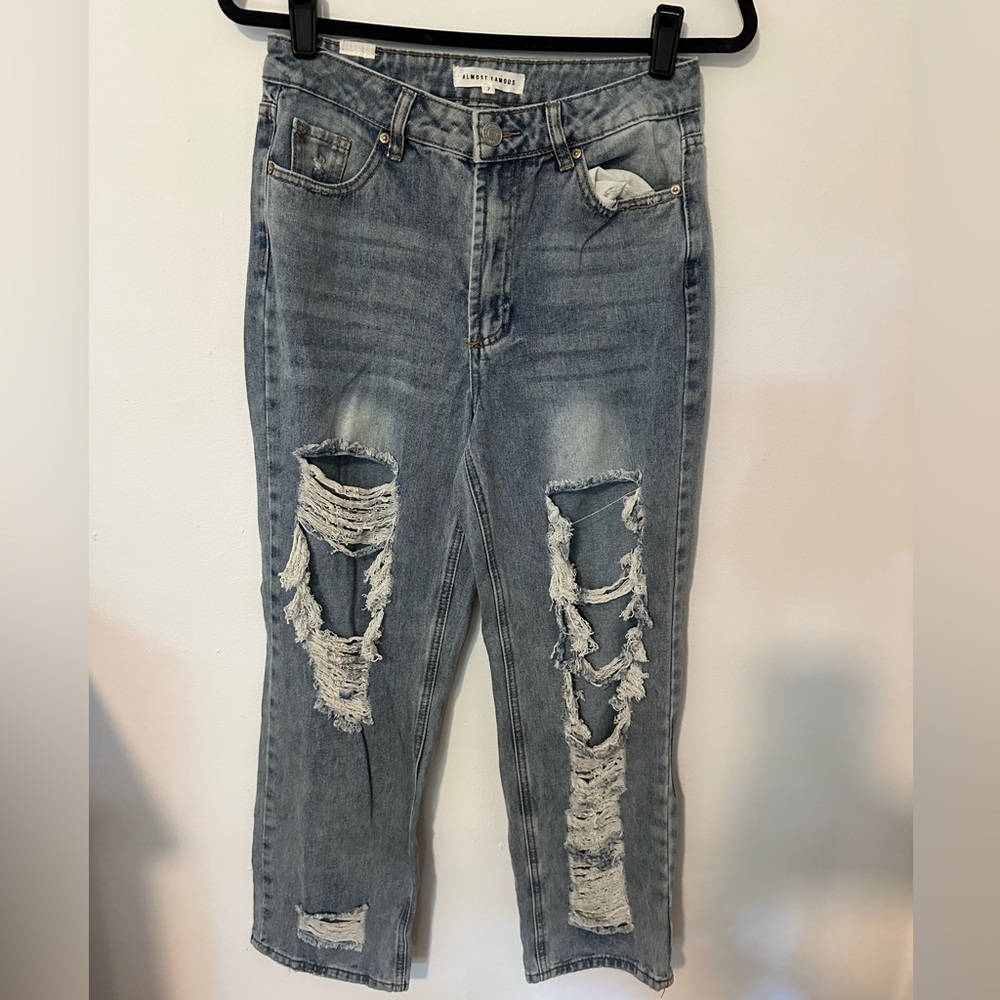 Almost Famous Ripped Denim High Rise Straight Jeans